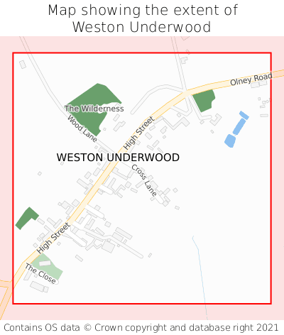 Map showing extent of Weston Underwood as bounding box