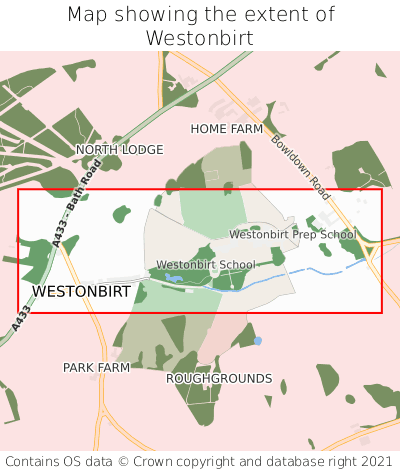 Map showing extent of Westonbirt as bounding box