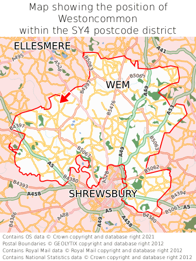 Map showing location of Westoncommon within SY4