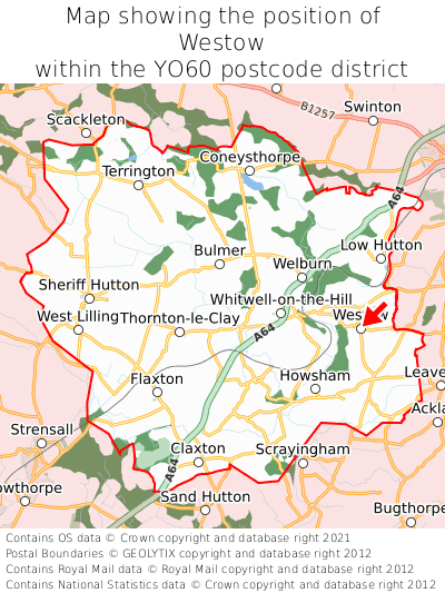 Map showing location of Westow within YO60