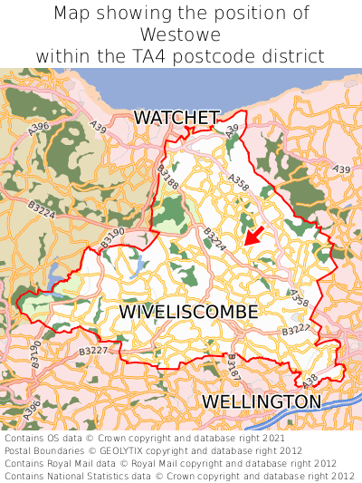 Map showing location of Westowe within TA4