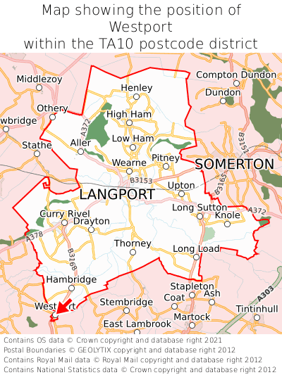 Map showing location of Westport within TA10