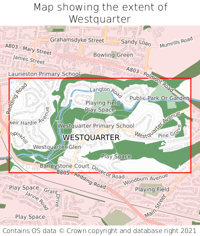 Map showing extent of Westquarter as bounding box
