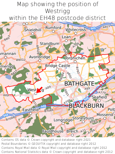 Map showing location of Westrigg within EH48