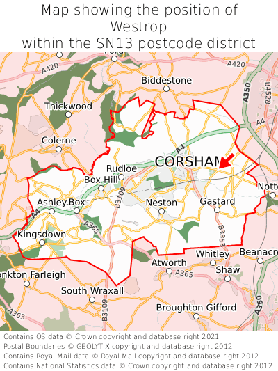 Map showing location of Westrop within SN13