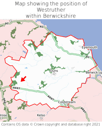 Map showing location of Westruther within Berwickshire