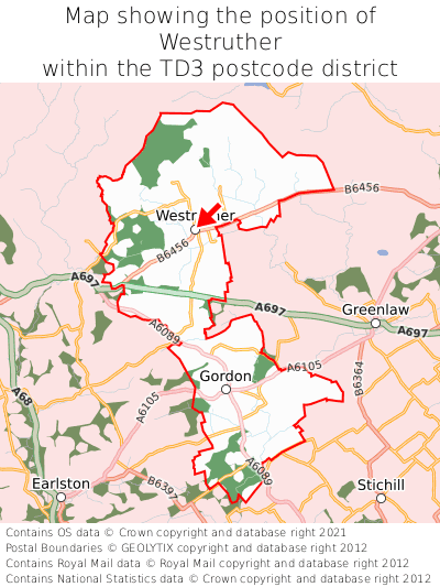 Map showing location of Westruther within TD3