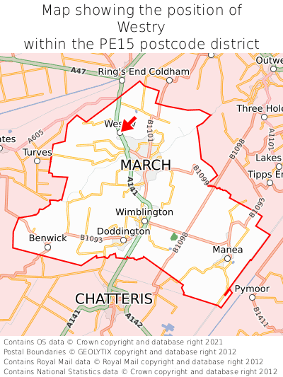 Map showing location of Westry within PE15