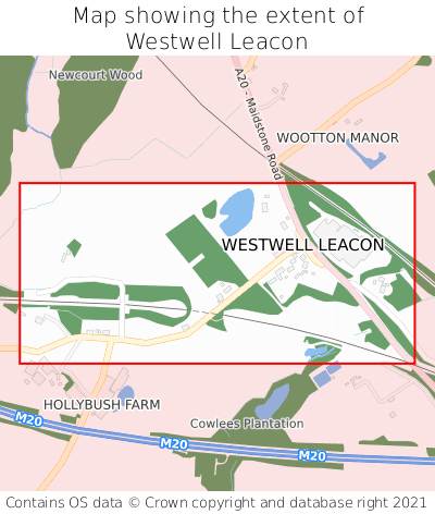 Map showing extent of Westwell Leacon as bounding box