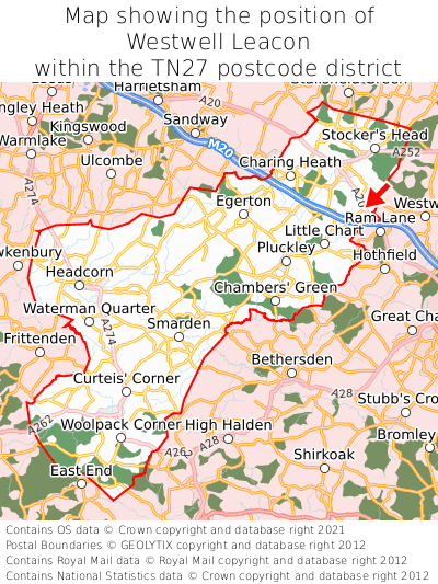 Map showing location of Westwell Leacon within TN27