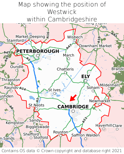 Map showing location of Westwick within Cambridgeshire