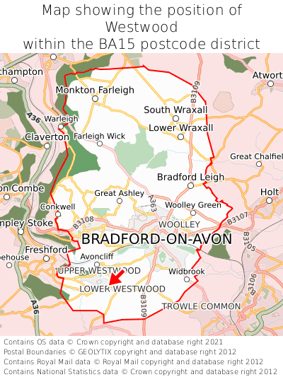 Map showing location of Westwood within BA15