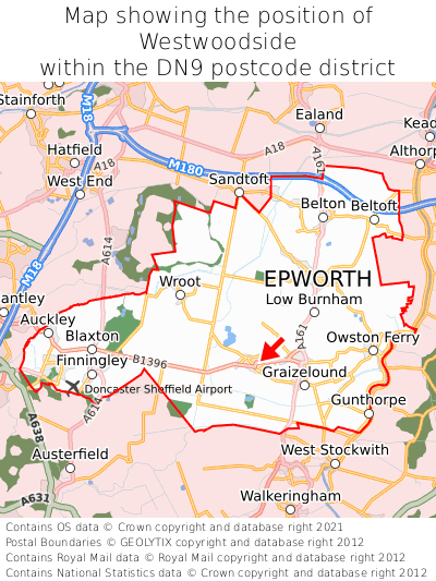 Map showing location of Westwoodside within DN9