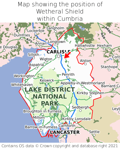 Map showing location of Wetheral Shield within Cumbria