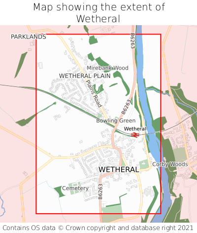 Map showing extent of Wetheral as bounding box