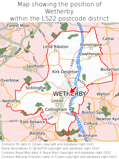 Map showing location of Wetherby within LS22