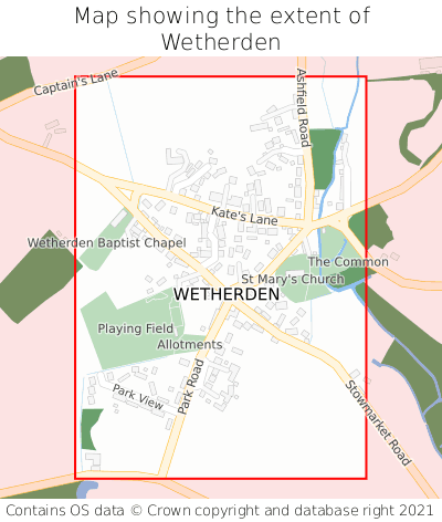 Map showing extent of Wetherden as bounding box