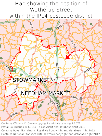 Map showing location of Wetherup Street within IP14