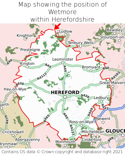 Map showing location of Wetmore within Herefordshire