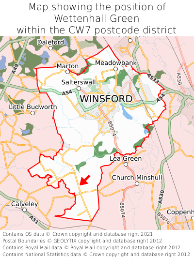 Map showing location of Wettenhall Green within CW7