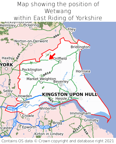 Map showing location of Wetwang within East Riding of Yorkshire