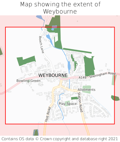 Map showing extent of Weybourne as bounding box