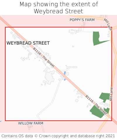 Map showing extent of Weybread Street as bounding box