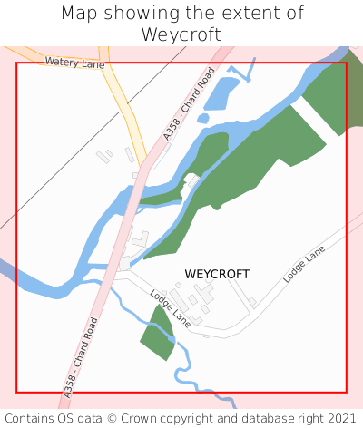 Map showing extent of Weycroft as bounding box