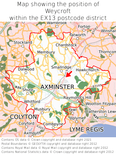Map showing location of Weycroft within EX13