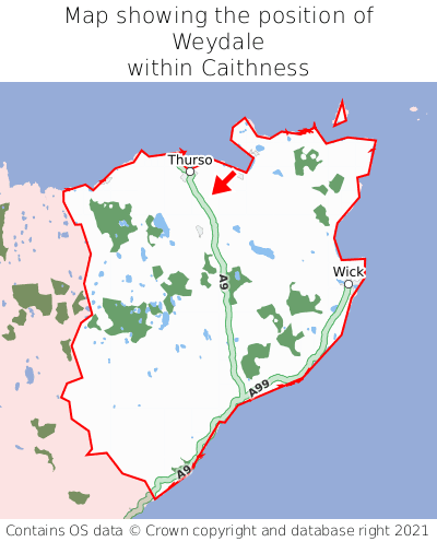 Map showing location of Weydale within Caithness