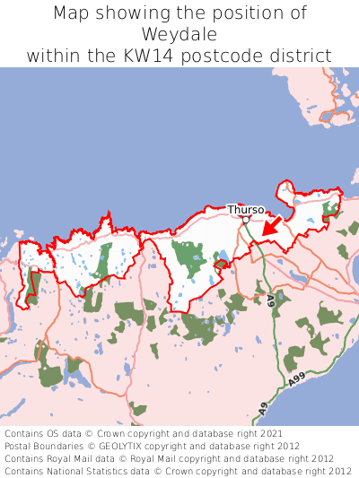 Map showing location of Weydale within KW14