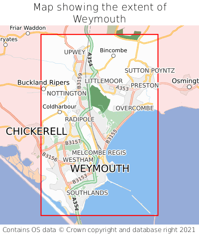 Map showing extent of Weymouth as bounding box