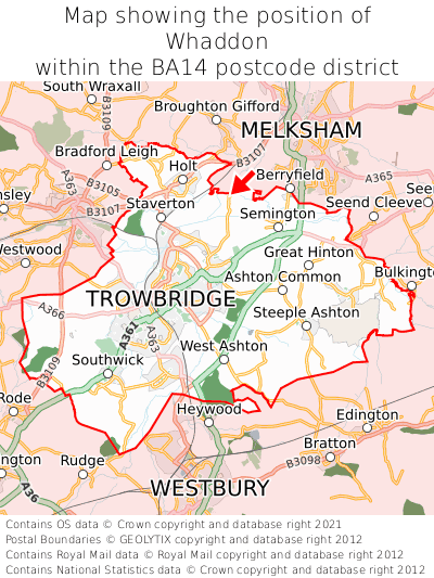 Map showing location of Whaddon within BA14