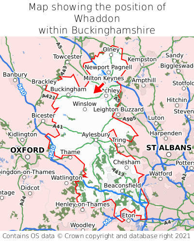 Map showing location of Whaddon within Buckinghamshire