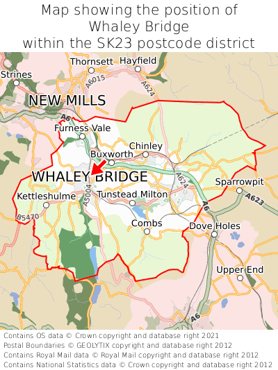 Map showing location of Whaley Bridge within SK23