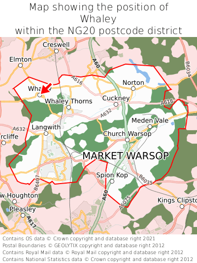 Map showing location of Whaley within NG20