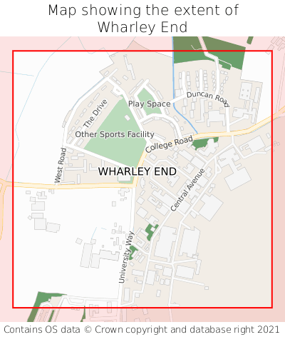 Map showing extent of Wharley End as bounding box