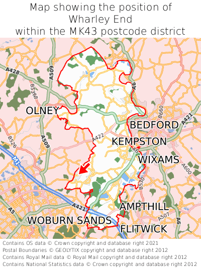 Map showing location of Wharley End within MK43