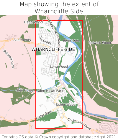 Map showing extent of Wharncliffe Side as bounding box