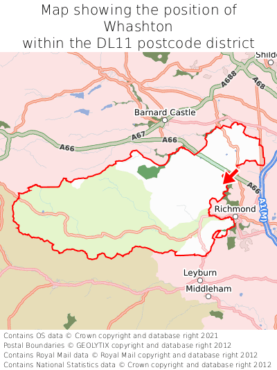 Map showing location of Whashton within DL11