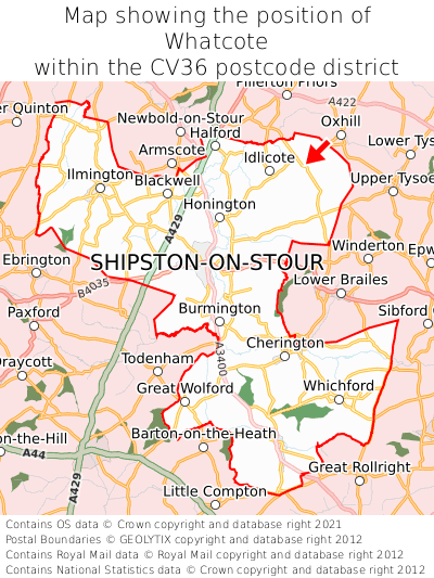 Map showing location of Whatcote within CV36