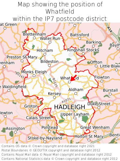 Map showing location of Whatfield within IP7