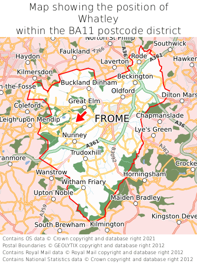 Map showing location of Whatley within BA11