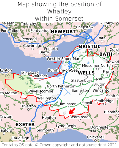 Map showing location of Whatley within Somerset