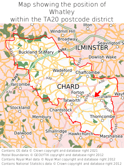 Map showing location of Whatley within TA20