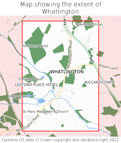 Map showing extent of Whatlington as bounding box