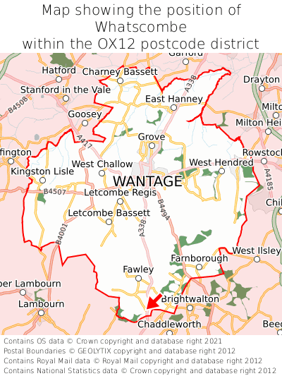 Map showing location of Whatscombe within OX12