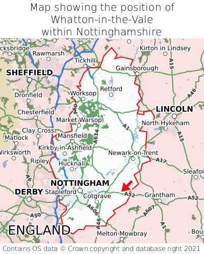 Map showing location of Whatton-in-the-Vale within Nottinghamshire