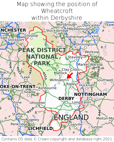 Map showing location of Wheatcroft within Derbyshire
