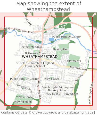 Map showing extent of Wheathampstead as bounding box